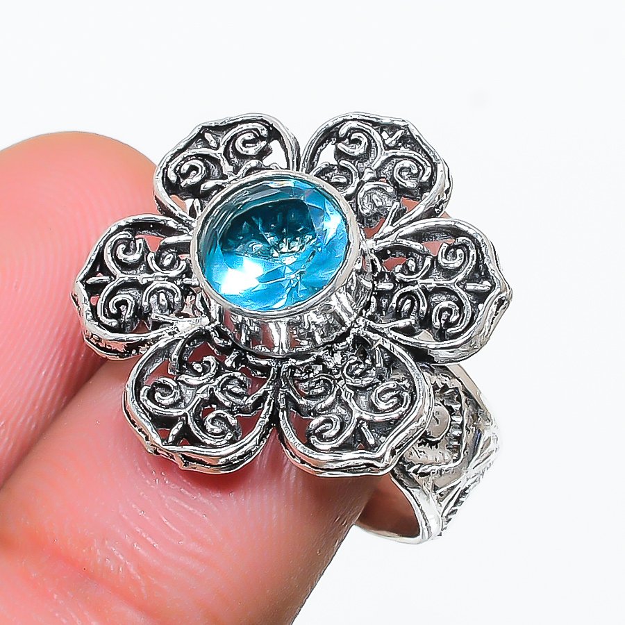 Blue Topaz Gemstone Handmade 925 Sterling Silver Jewelry Ring Size 7 | eBay